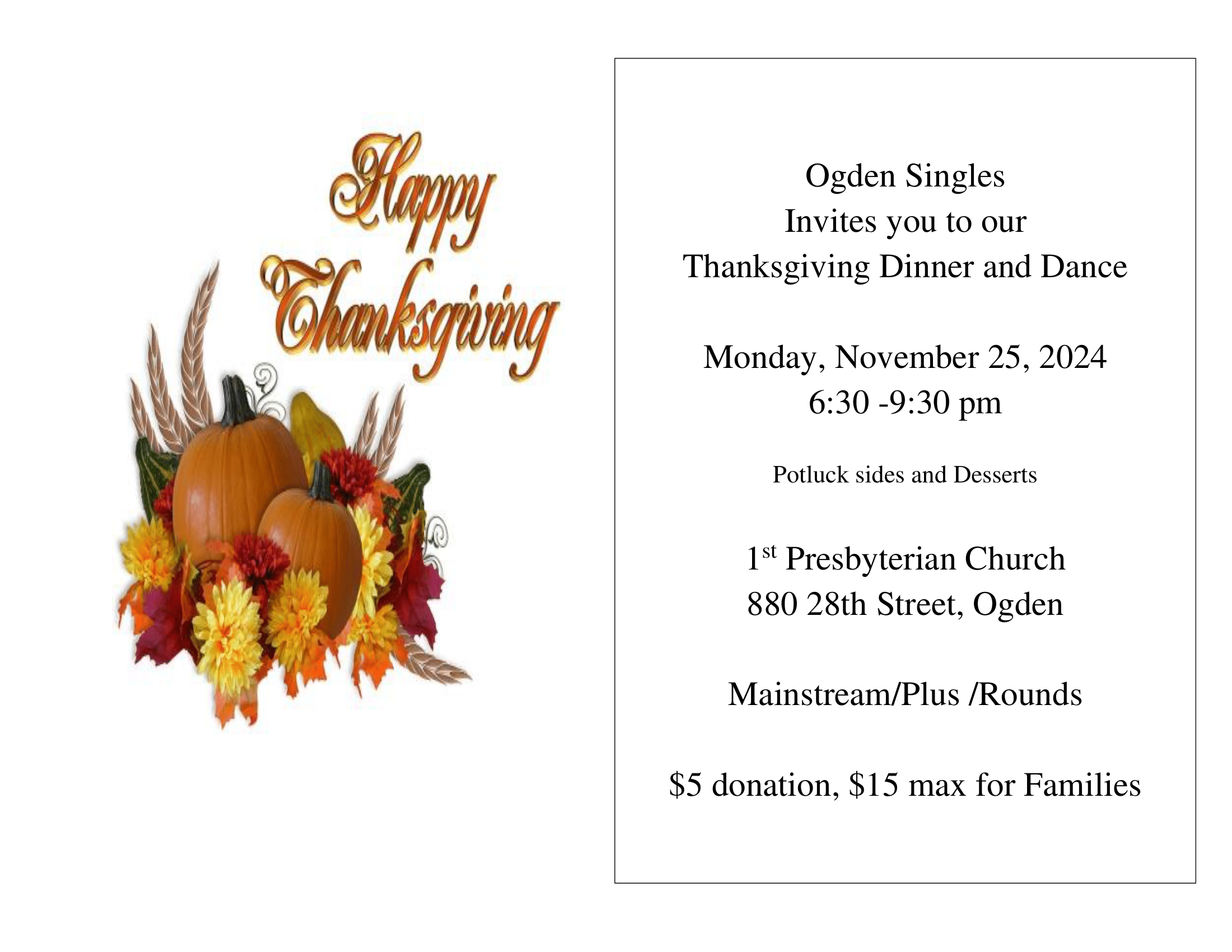 Ogden Singles - Thanksgiving Dinner and Dance