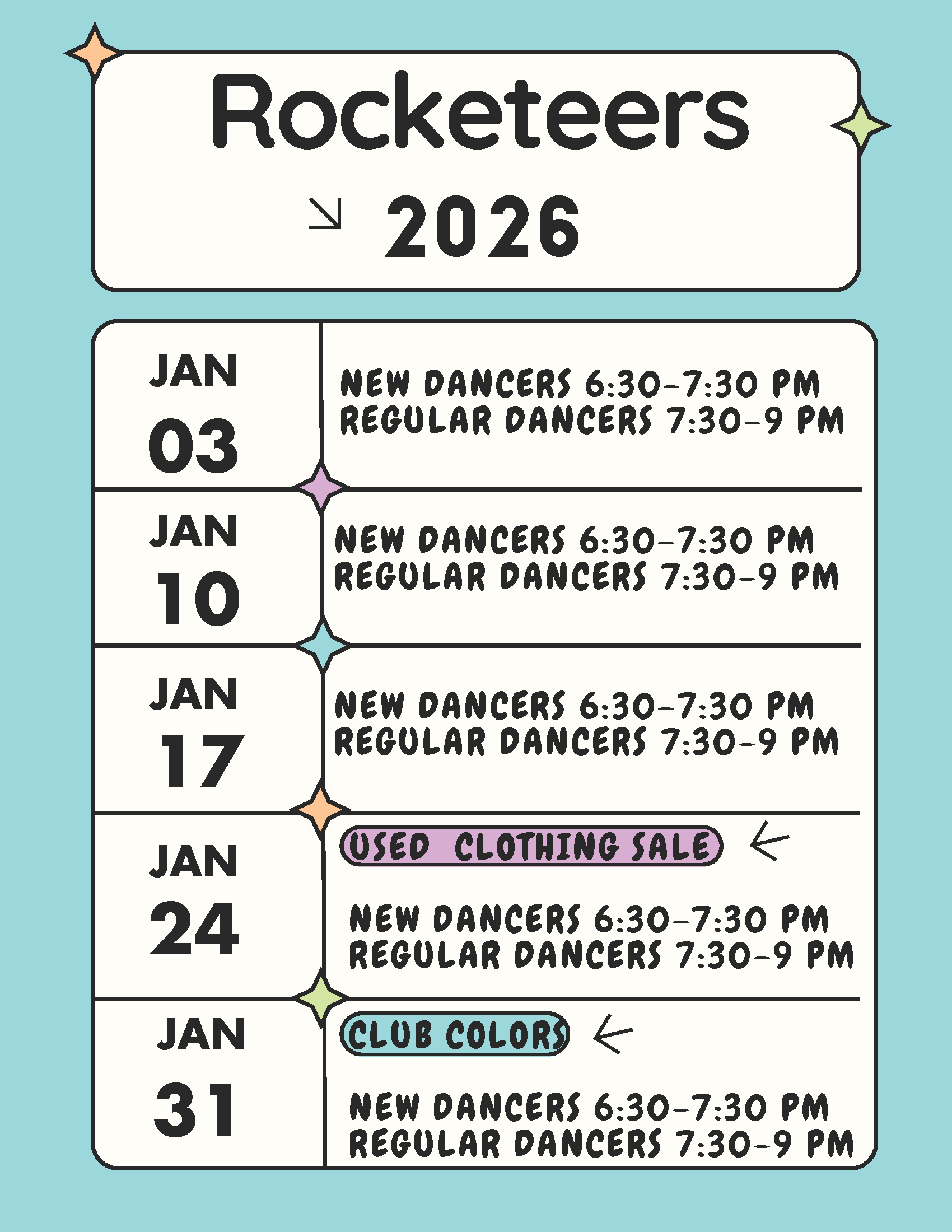 Rocketeers - January Schedule